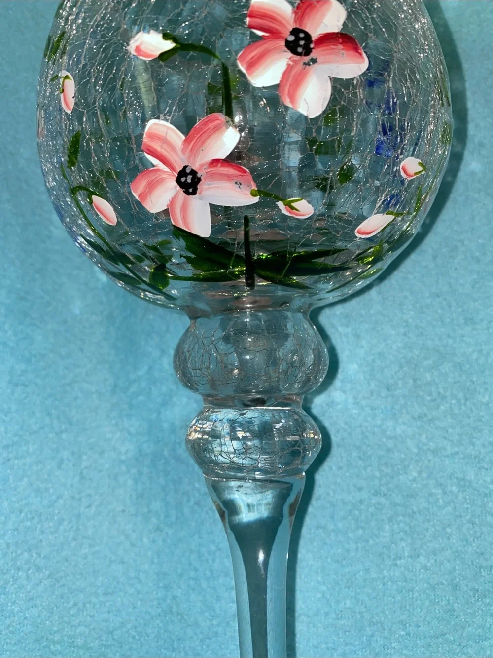 YANKEE CANDLE hand painted floral crackle glass vintage votive holder size 14”